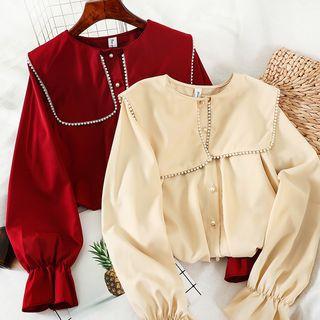 Long-sleeve Faux Pearl Shirt