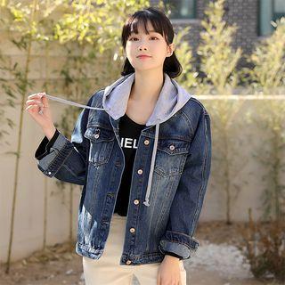 Hooded Zip-back Denim Jacket Blue - One Size