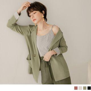 Long Sleeve Striped Panel Mock Two Piece Blazer