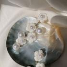 925 Sterling Silver Faux Pearl Flower Stud Earring / Clip-on Earring