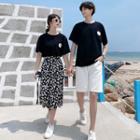 Couple Matching Short-sleeve Floral Print T-shirt / Midi A-line Skirt / Shorts