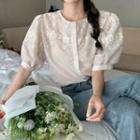 Embroidered Lace Blouse Beige - One Size
