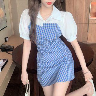 Short-sleeve Paneled Mini Sheath Dress As Shown In Figure - One Size