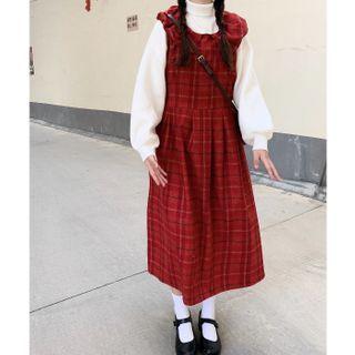 Sweater / Plaid Midi A-line Overall Dress