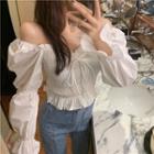 Shirred Off-shoulder Blouse White - One Size