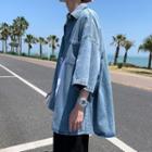 Pocket Front Elbow-sleeve Denim Shirt