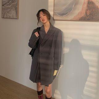 Double Breasted Pleated Coat Dress / Fluffy Jacket