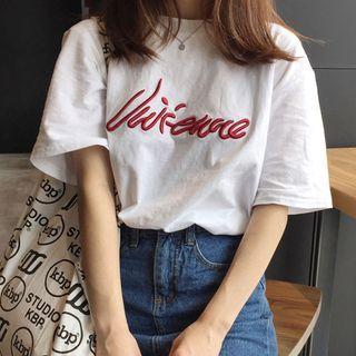 Short-sleeve Letter Embroidered T-shirt / Camisole Top