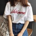 Short-sleeve Letter Embroidered T-shirt / Camisole Top