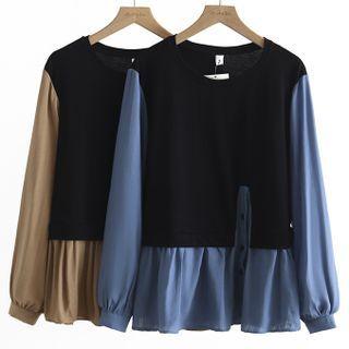 Mock Two-piece Two-tone Blouse