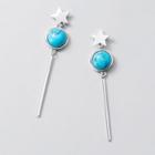925 Sterling Silver Star Bar Drop Earring 1 Pair - S925 Silver - Sky Blue Bead - Silver - One Size