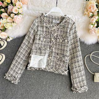 Plaid Tweed Single Breasted Cardigan