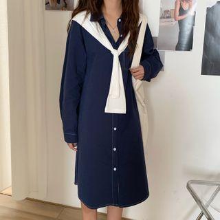 Long-sleeve Slit Shirtdress / Shawl