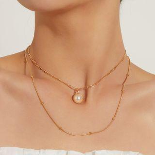 Layered Faux Pearl Pendant Necklace