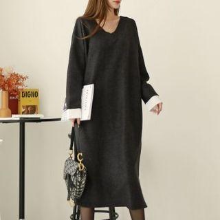 Contrast-cuff Boxy Long Dress