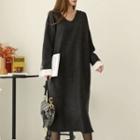 Contrast-cuff Boxy Long Dress
