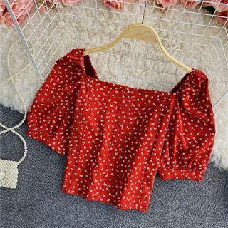 Square-neck Floral Print Puff Sleeve Top