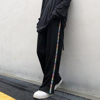 Elastic-waist Wide Leg Contrast Trim Pants