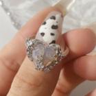 Rhinestone Heart Open Ring 1pc - Silver & White & Blue - One Size