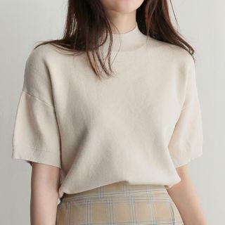Mock Turtleneck Short-sleeve Knit Top