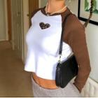 Long-sleeve Leopard Print Heart Cropped T-shirt