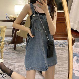 Mini A-line Denim Jumper Dress Denim Blue - One Size