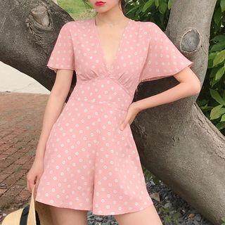 V-neck Printed Short-sleeve Playsuit