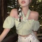 Halter-neck Cold-shoulder Cropped Blouse