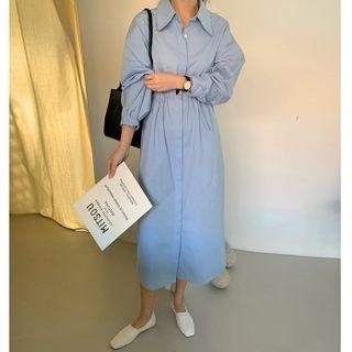 Drawstring Waist Long Shirt Dress