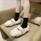 Buckled Strap Furry Flats