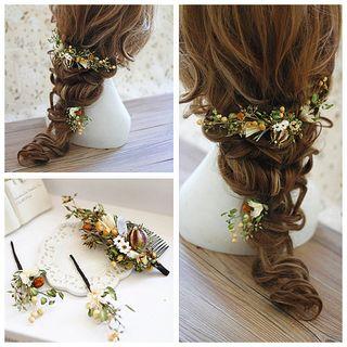 Bridal Set: Flower Hair Comb + Hair Sticks