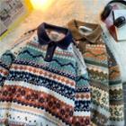 Geometric Jacquard Polo Neck Sweater