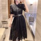 Short-sleeve Lace A-line Shirt Dress