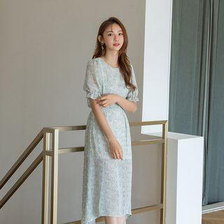 Asymmetric-hem Floral Long Chiffon Dress