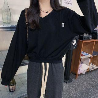 Long Sleeve V-neck Crop T-shirt