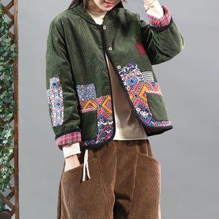 Pattern Panel Corduroy Buttoned Jacket