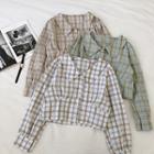 Plaid Single-breasted Peter-pan Collar Long-sleeve Blouse