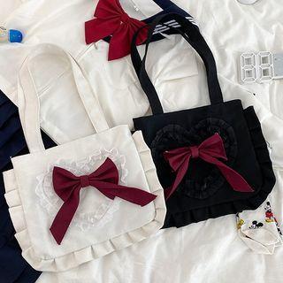 Ribbon Ruffled Canvas Tote Bag