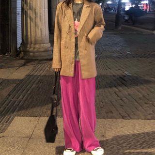Checker Double Breasted Blazer / Wide-leg Pants