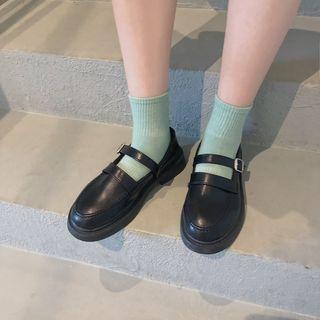 Faux Leather Low Heel Buckled Strap Loafers