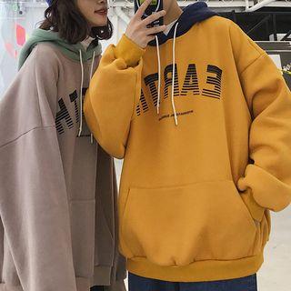 Printed Fleece-lined Color-block Hoodie