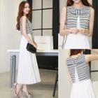 Mock Two-piece Stripe Midi Sleeveless Dress