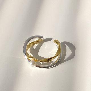 925 Sterling Silver Faux Pearl Ring 1 Pc - Gold & Silver - One Size