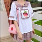 Strawberry Short-sleeve T-shirt / Plaid Pleated Skirt