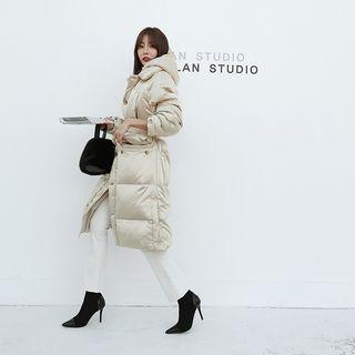 Hooded Belted Duck Down Puffer Coat
