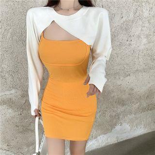 Spaghetti Strap Two Tone Dress / Shrug