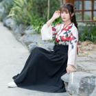 Print Long-sleeve Hanfu Top + Maxi Skirt