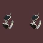 Heart Alloy Open Hoop Earring 1 Pair - Black & Silver - One Size