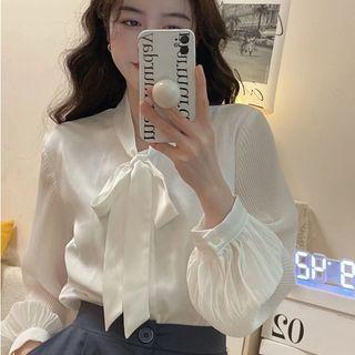 Ribbon Tie-neck Blouse White - One Size