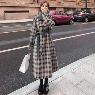Large Lapel Plaid Long Woolen Jacket